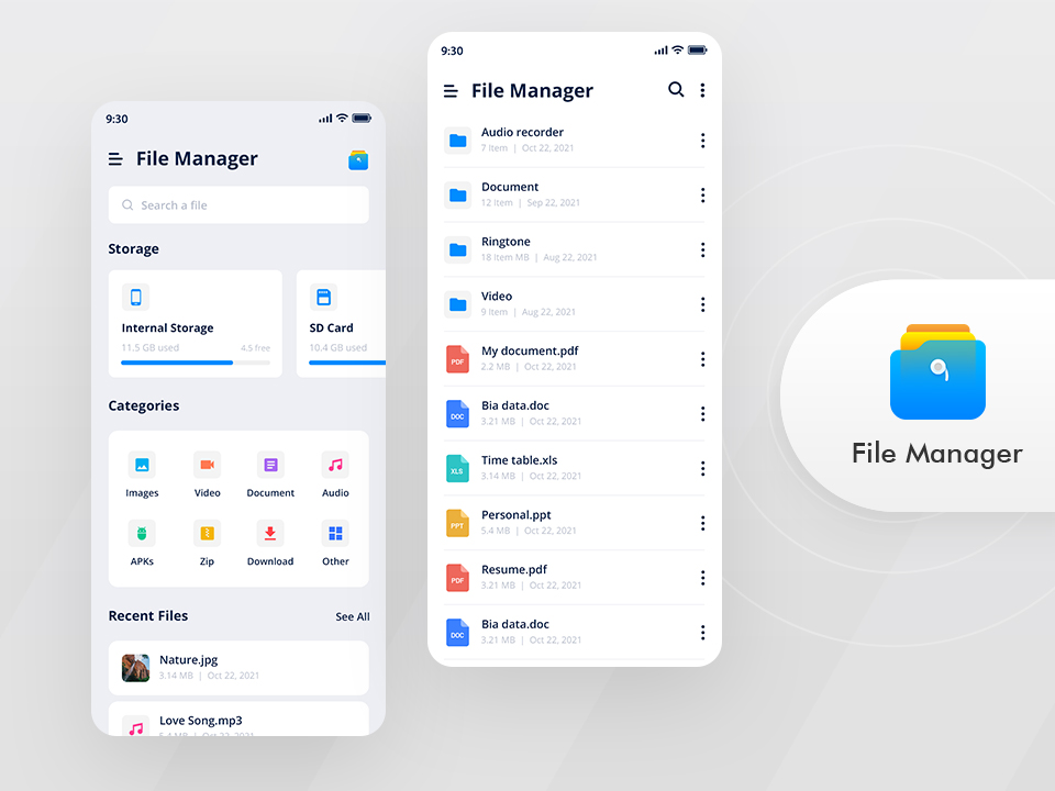 File Manager Mobile App UI design